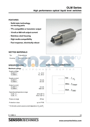 OLM01T0PS2D datasheet - High performance optical liquid level switches