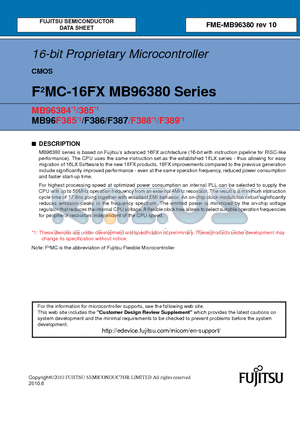 MB96F387RSBPMC-GSE2 datasheet - 16-bit Proprietary Microcontroller
