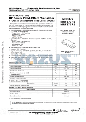 MRF377R5 datasheet - RF POWER FIELD EFFECT TRANSISTOR