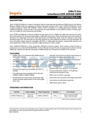 HYMD132725B8J-J datasheet - Unbuffered DDR SDRAM DIMM