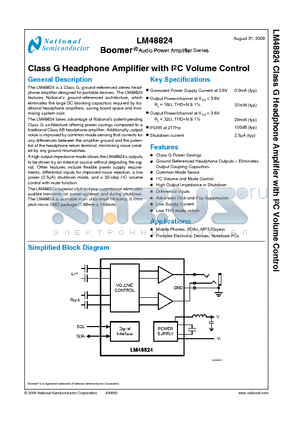 LM48824 datasheet - Class G Headphone Amplifier with I2C Volume Control