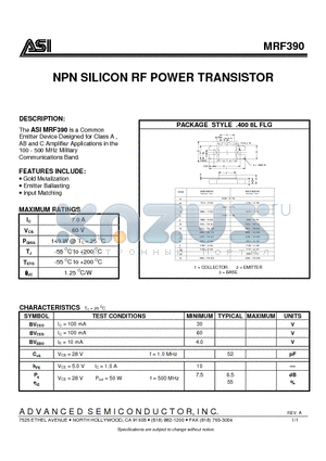 MRF390 datasheet - NPN SILICON RF POWER TRANSISTOR