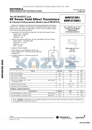 MRF373SR1 datasheet - RF POWER FIELD EFFECT TRANSISTORS