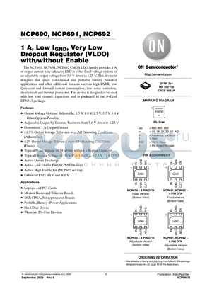 NCP690MNADJT2G datasheet - 1 A, Low IGND, Very Low Dropout Regulator (VLDO) with/without Enable