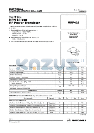 MRF422 datasheet - RF POWER TRANSISTORS NPN SILICON
