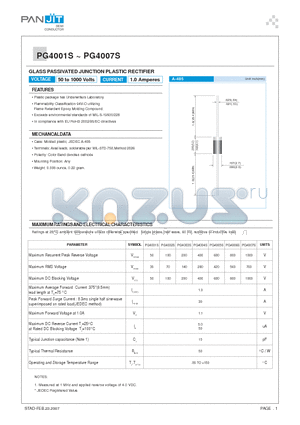 OLPG4001S datasheet - GLASS PASSIVATED JUNCTION PLASTIC RECTIFIER