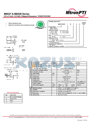 M60271LVSN datasheet - 3.2 x 5 mm, 3.0 Volt, Clipped Sinewave, TCXO/TCVCXO