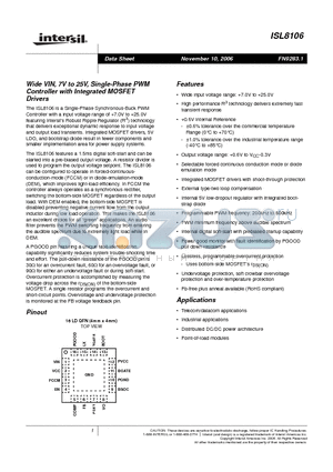 ISL8106 datasheet - Wide VIN, 7V to 25V, Single-Phase PWM Controller with Integrated MOSFET Drivers