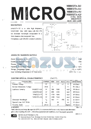 MBB32TAGJ datasheet - ULTRA HIGH BRIGHTNESS BLUD LED LAMP