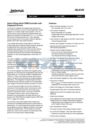 ISL8120 datasheet - Dual/n-Phase Buck PWM Controller with Integrated Drivers