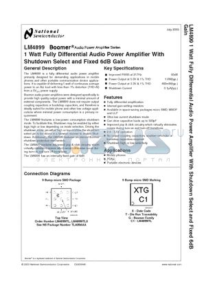 LM4899MM datasheet - 1 Watt Fully Differential Audio Power Amplifier With Shutdown Select and Fixed 6dB Gain