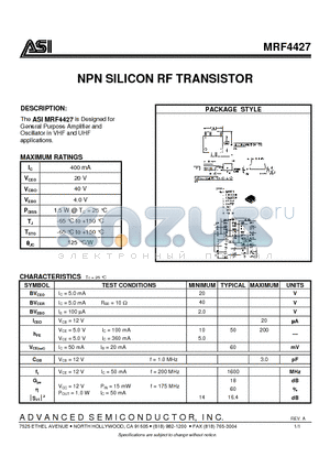 MRF4427 datasheet - NPN SILICON RF TRANSISTOR
