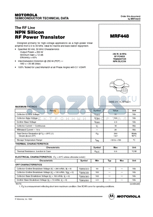 MRF448 datasheet - RF POWER TRANSISTOR NPN SILICON
