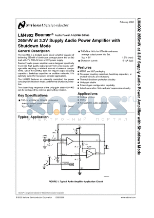 LM4902LD datasheet - 265mW at 3.3V Supply Audio Power Amplifier with Shutdown Mode