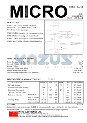 MBB51XA-EJ datasheet - HIGH BRIGHTNESS BLUE LED LAMP