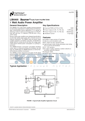 LM4905 datasheet - 1 Watt Audio Power Amplifier