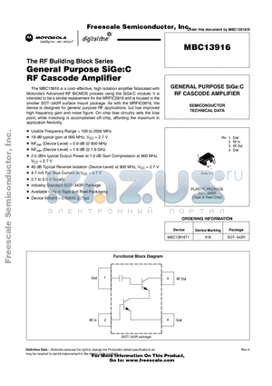 MBC13916T1 datasheet - General Purpose Sige:CRF Cascode Amplifier