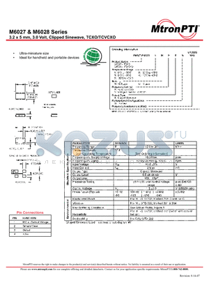 M6027_07 datasheet - 3.2 x 5 mm, 3.0 Volt, Clipped Sinewave, TCXO/TCVCXO