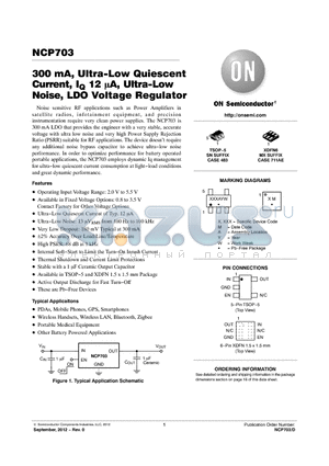 NCP703MX30TCG datasheet - 300 mA, Ultra-Low Quiescent Current, IQ 12 A, Ultra-Low Noise, LDO Voltage Regulator