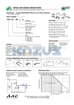OLRA-3W-1M0FB datasheet - Custom Made Metal Plate Current Sense Resistor
