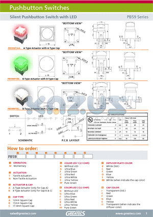 PB59MTAABGCJ datasheet - Silent Pushbutton Switch with LED