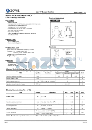 MBCR10MLH datasheet - Low VF Bridge Rectifier