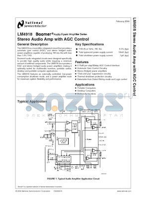 LM4918 datasheet - Stereo Audio Amp with AGC Control