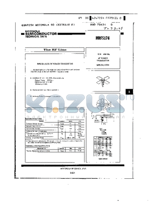 MRF5176 datasheet - RF POWER TRANSISTOR NPN SILICON