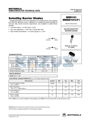 MBD101 datasheet - SILICON SCHOTTKY BARRIER DIODES