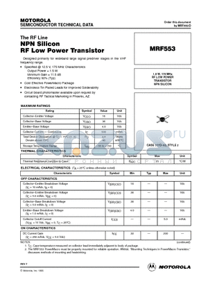 MRF553 datasheet - RF LOW POWER TRANSISTOR NPN SILICON