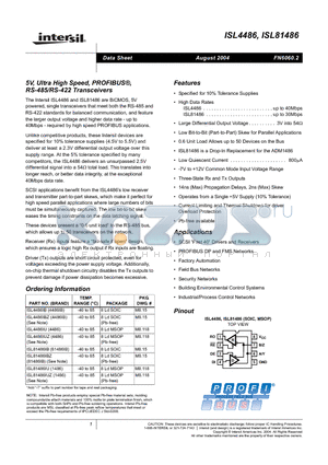 ISL81486IU datasheet - 5V, Ultra High Speed, PROFIBUS, RS-485/RS-422 Transceivers