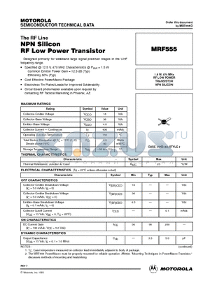 MRF555 datasheet - RF LOW POWER TRANSISTOR NPN SILICON