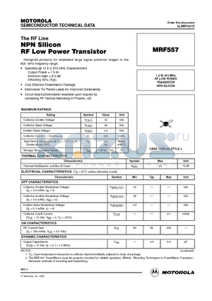 MRF557 datasheet - RF LOW POWER TRANSISTOR NPN SILICON