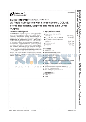 LM4934_06 datasheet - 3D Audio Sub-System with Stereo Speaker, OCL/SE Stereo Headphone, Earpiece and Mono Line Level Outputs