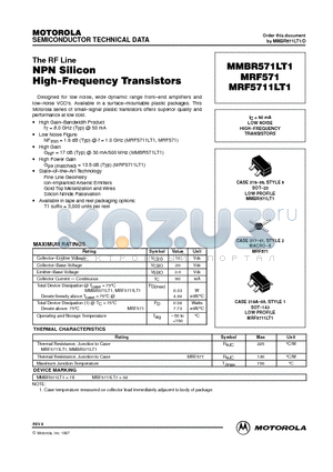 MRF571 datasheet - NPN Silicon High-Frequency Transistors