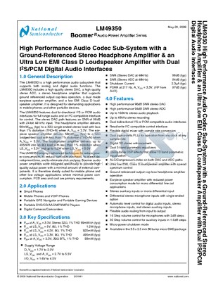 LM49350 datasheet - High Performance Audio Codec Sub-System with a Ground-Referenced Stereo Headphone Amplifier