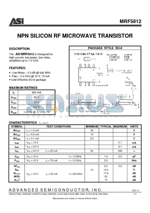 MRF5812 datasheet - NPN SILICON RF MICROWAVE TRANSISTOR