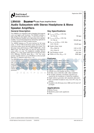 LM4930_04 datasheet - Audio Subsystem with Stereo Headphone & Mono Speaker Amplifiers