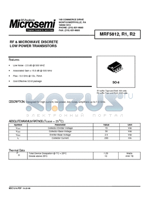 MRF5812R1 datasheet - RF & MICROWAVE DISCRETE LOW POWER TRANSISTORS