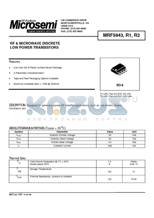 MRF5943 datasheet - RF & MICROWAVE DISCRETE LOW POWER TRANSISTORS