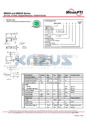 M60296HFSN datasheet - 5x7 mm, 3.0 Volt, Clipped Sinewave, TCXO/TCVCXO