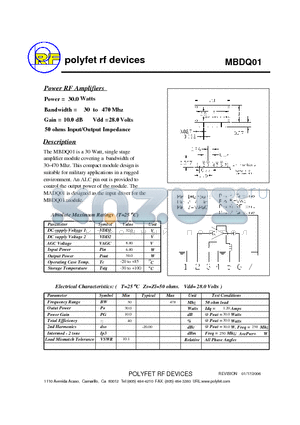 MBDQ01 datasheet - Power RF Amplifiers