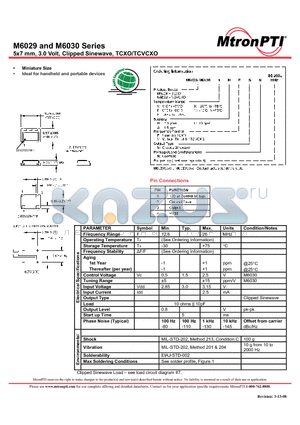M60296HFSN datasheet - 5x7 mm, 3.0 Volt, Clipped Sinewave, TCXO/TCVCXOPARAMETER Symbol