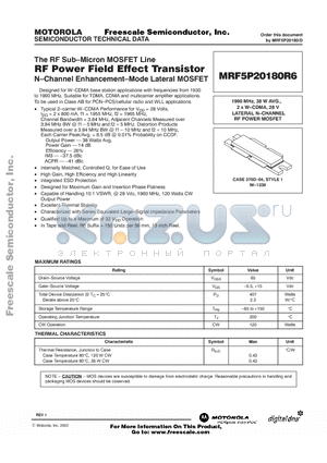 MRF5P20180 datasheet - RF POWER FIELD EFFECT TRANSISTOR