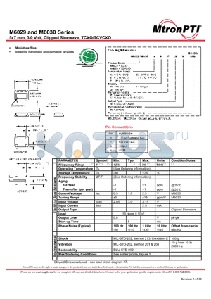 M60296JVSN datasheet - 5x7 mm, 3.0 Volt, Clipped Sinewave, TCXO/TCVCXOPARAMETER Symbol