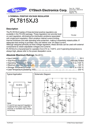 PL7815XJ3 datasheet - 3-TERMINAL POSITIVE VOLTAGE REGULATOR