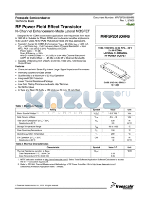 MRF5P20180HR6_06 datasheet - RF Power Field Effect Transistor N-Channel Enhancement-Mode Lateral MOSFET