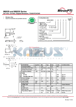 M60296LVSN datasheet - 5x7 mm, 3.0 Volt, Clipped Sinewave, TCXO/TCVCXO