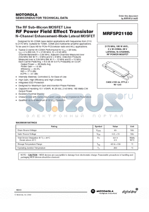 MRF5P21180 datasheet - N-Channel Enhancement-Mode Lateral MOSFET