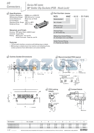 NCS050Z-022-DF datasheet - 90` Solder Dip Sockets (PCB - Hook Lock)